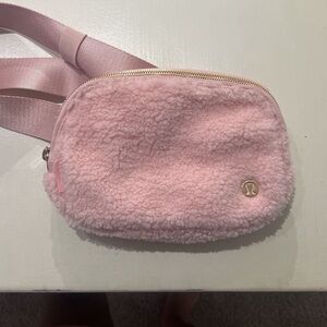 Pink and Gold Fuzzy Lululemon Belt Bag